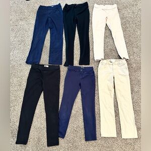 Set of Six Pants in Black, Blue, and Cream